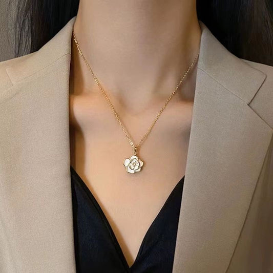 camellia necklace for women small fragrance light luxury niche design advanced sense simple temperament pearl collarbone choker