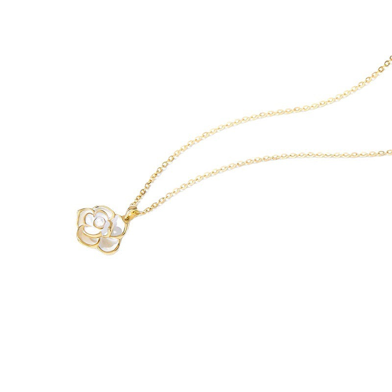 camellia necklace for women small fragrance light luxury niche design advanced sense simple temperament pearl collarbone choker