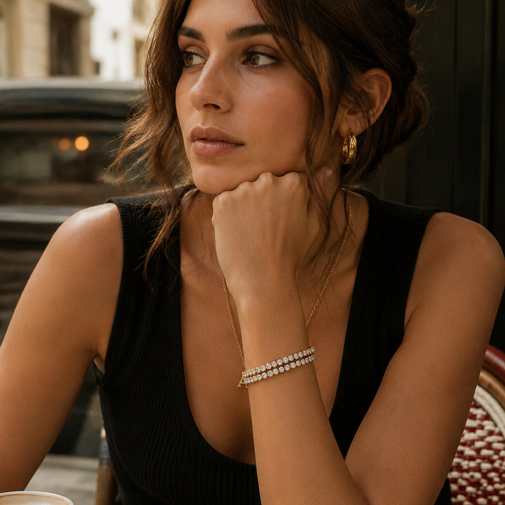 WODOXIN Stainless Steel Tennis Bracelet for Women – Sparkly Rhinestone Crystal Bracelet, Gold, Silver & Double Layer Styles