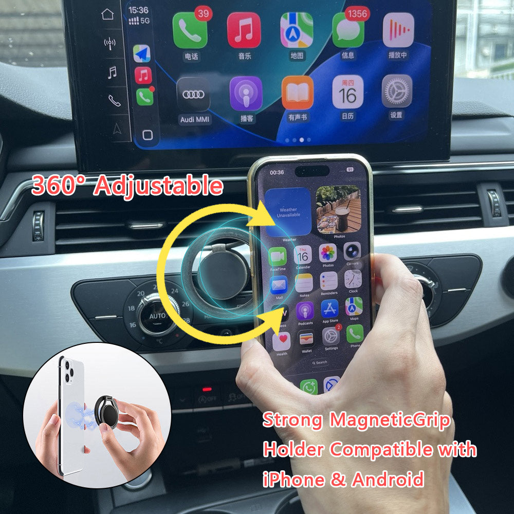 Dual-Sided Magnetic Car Phone Holder, 360° Adjustable MagSafe Mount for iPhone & Android Smartphones