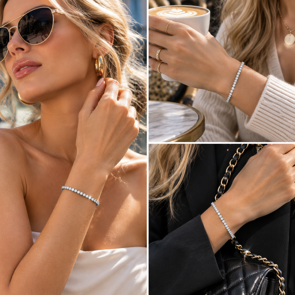 WODOXIN Stainless Steel Tennis Bracelet for Women – Sparkly Rhinestone Crystal Bracelet, Gold, Silver & Double Layer Styles