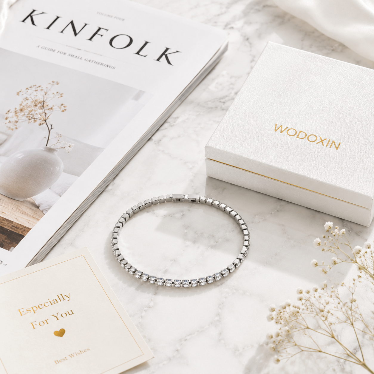 WODOXIN Stainless Steel Tennis Bracelet for Women – Sparkly Rhinestone Crystal Bracelet, Gold, Silver & Double Layer Styles
