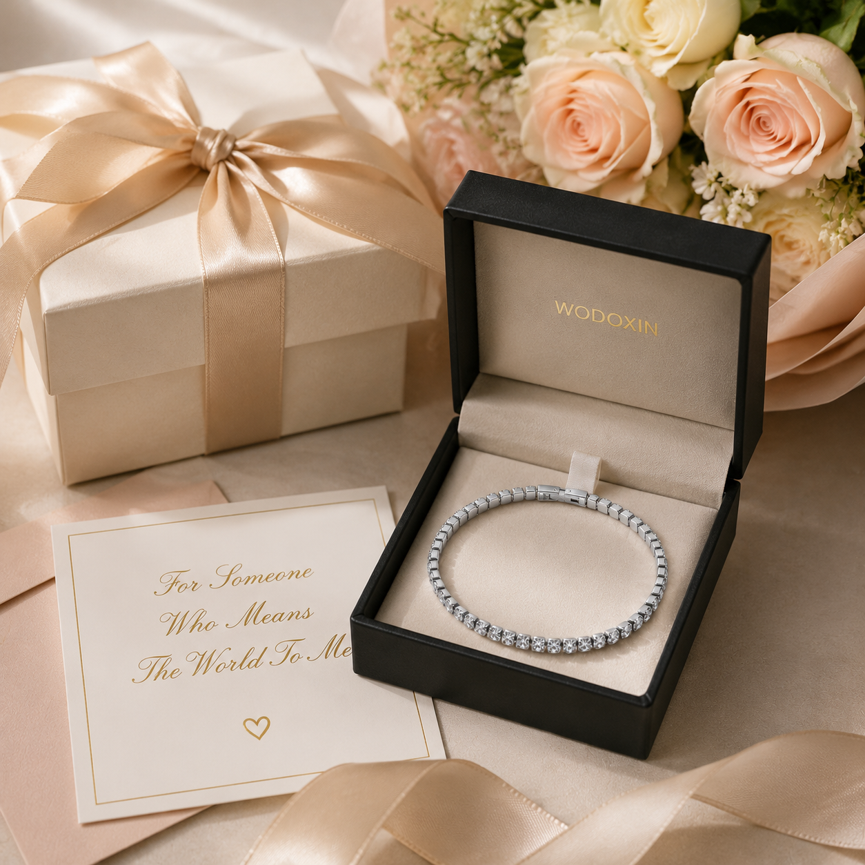 WODOXIN Stainless Steel Tennis Bracelet for Women – Sparkly Rhinestone Crystal Bracelet, Gold, Silver & Double Layer Styles