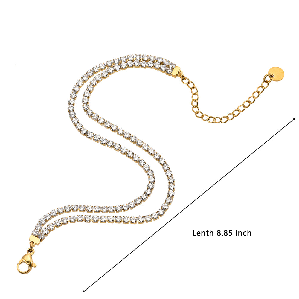 WODOXIN Stainless Steel Tennis Bracelet for Women – Sparkly Rhinestone Crystal Bracelet, Gold, Silver & Double Layer Styles