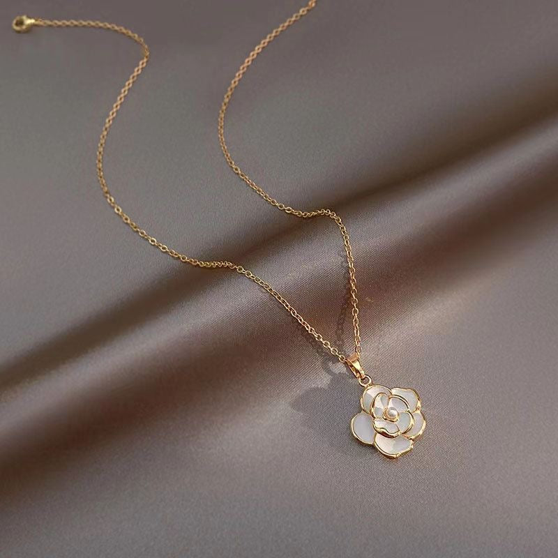 camellia necklace for women small fragrance light luxury niche design advanced sense simple temperament pearl collarbone choker