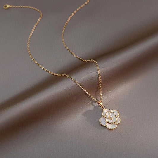 camellia necklace for women small fragrance light luxury niche design advanced sense simple temperament pearl collarbone choker