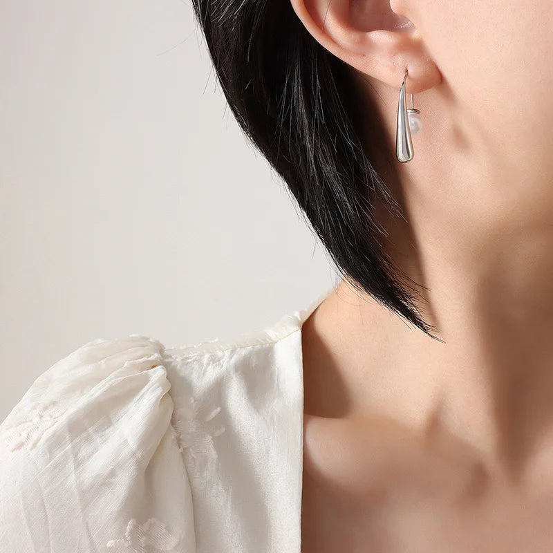 Trend niche simple geometry retro personality imitation pearl pearl take out wearing earrings girl jewelry gift