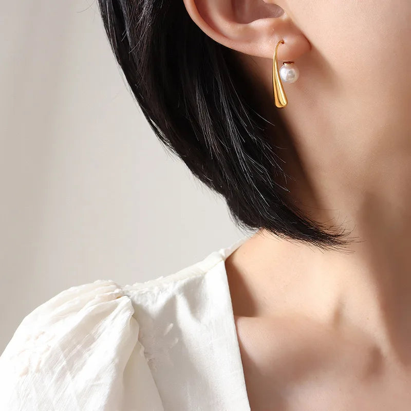 Trend niche simple geometry retro personality imitation pearl pearl take out wearing earrings girl jewelry gift