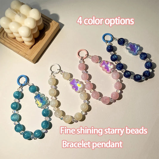 Trend Cute thin shining starry Beaded bear lanyard Crystal phone case pendant diy camera pendant keychain bracelet
