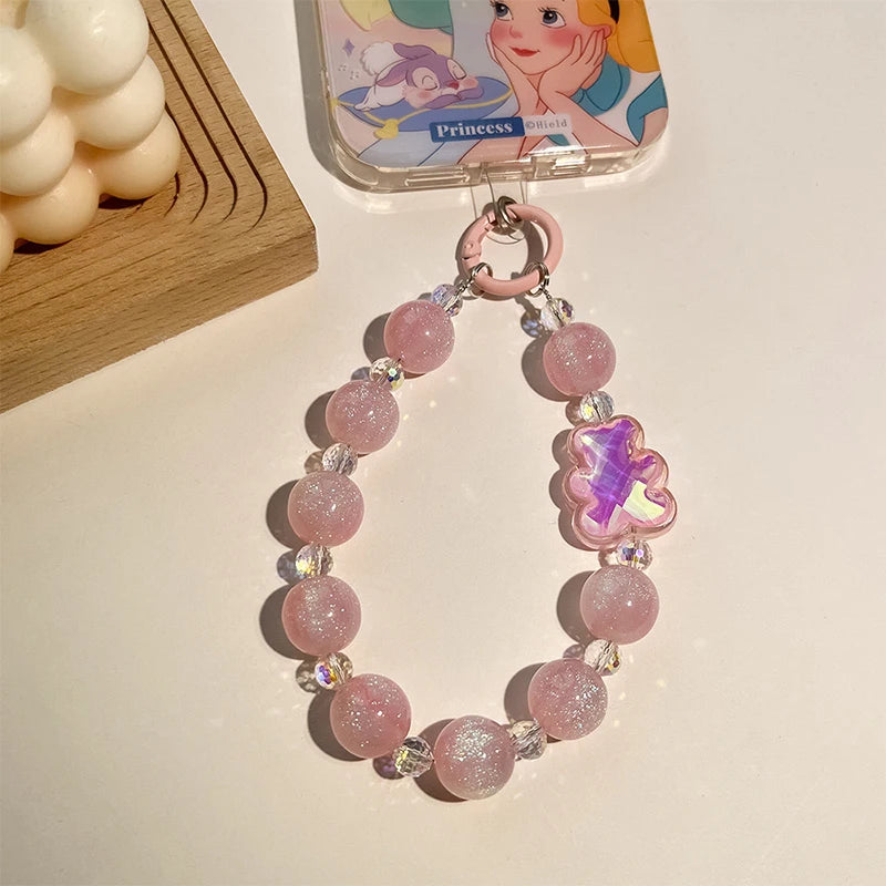 Trend Cute thin shining starry Beaded bear lanyard Crystal phone case pendant diy camera pendant keychain bracelet