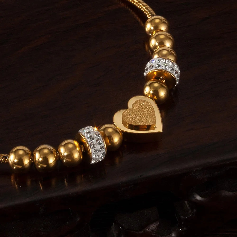 Jewelry fashion niche design sense simple stainless steel beaded zircon frosted love bracelet Bracelet gift