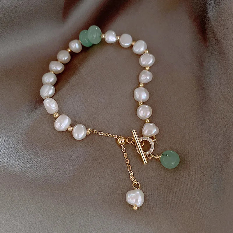 Baroque shaped natural freshwater pearl OT buckle diamond bracelet Boudoir girl temperament all hand accessories