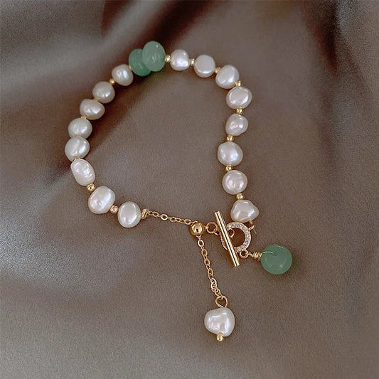 Baroque shaped natural freshwater pearl OT buckle diamond bracelet Boudoir girl temperament all hand accessories