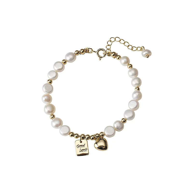 Natural freshwater pearl necklace bracelet, women's retro love square brand collarbone chain, light luxury versatile temperament