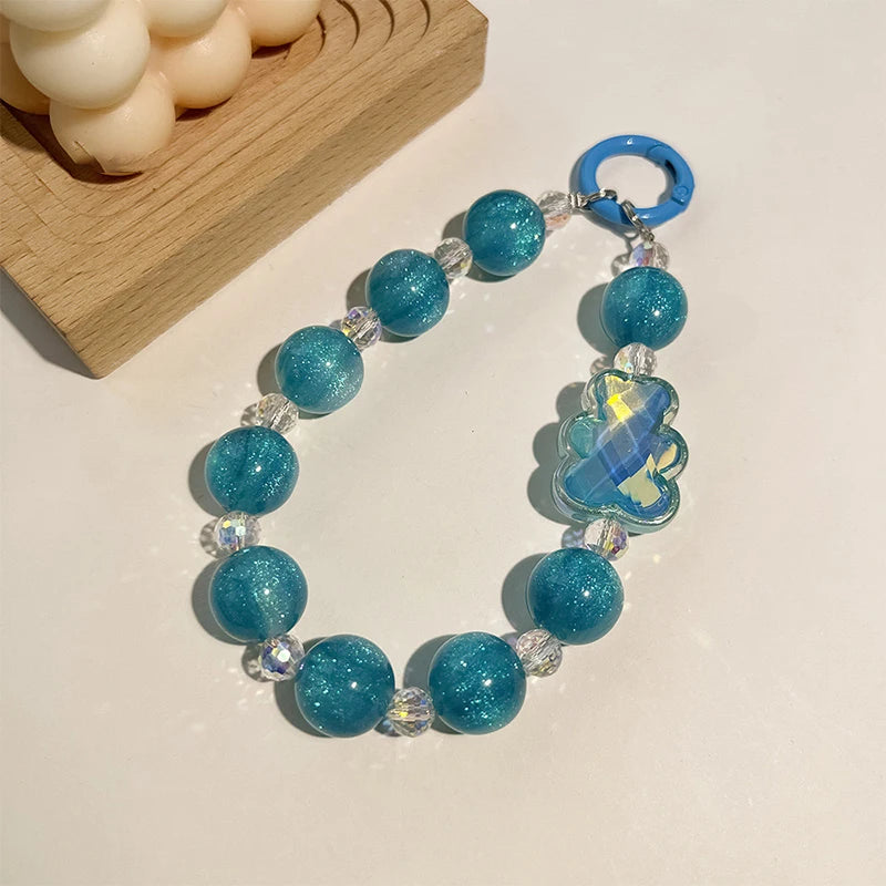 Trend Cute thin shining starry Beaded bear lanyard Crystal phone case pendant diy camera pendant keychain bracelet