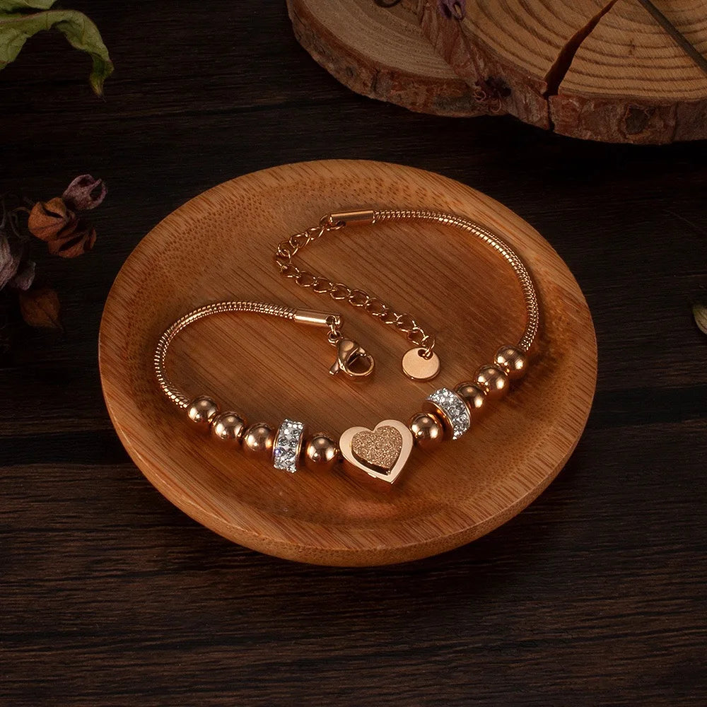Jewelry fashion niche design sense simple stainless steel beaded zircon frosted love bracelet Bracelet gift