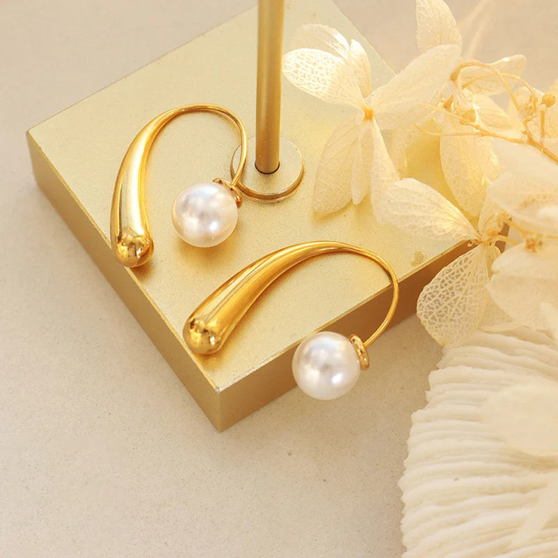 Trend niche simple geometry retro personality imitation pearl pearl take out wearing earrings girl jewelry gift