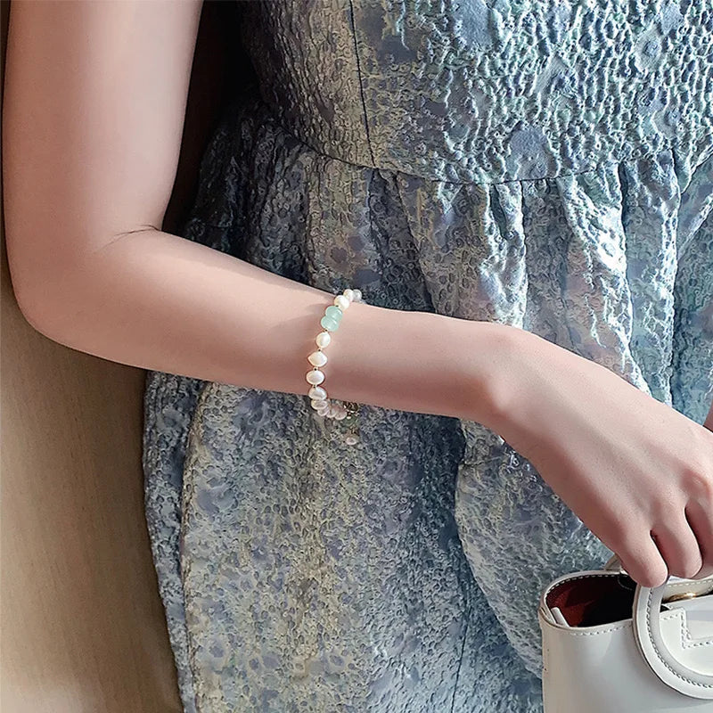 Baroque shaped natural freshwater pearl OT buckle diamond bracelet Boudoir girl temperament all hand accessories