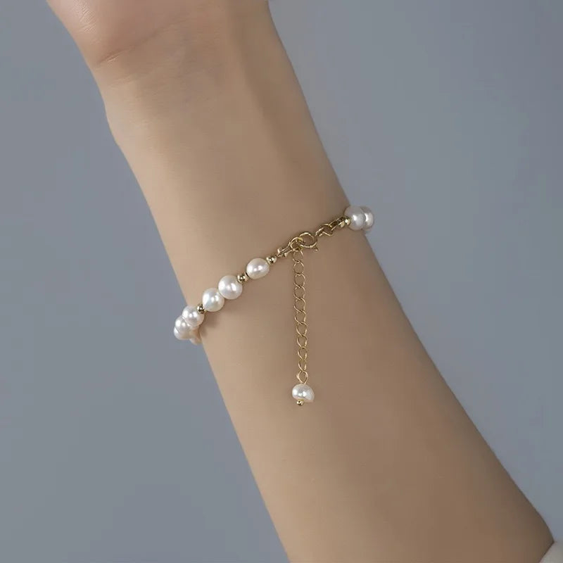 Natural freshwater pearl necklace bracelet, women's retro love square brand collarbone chain, light luxury versatile temperament