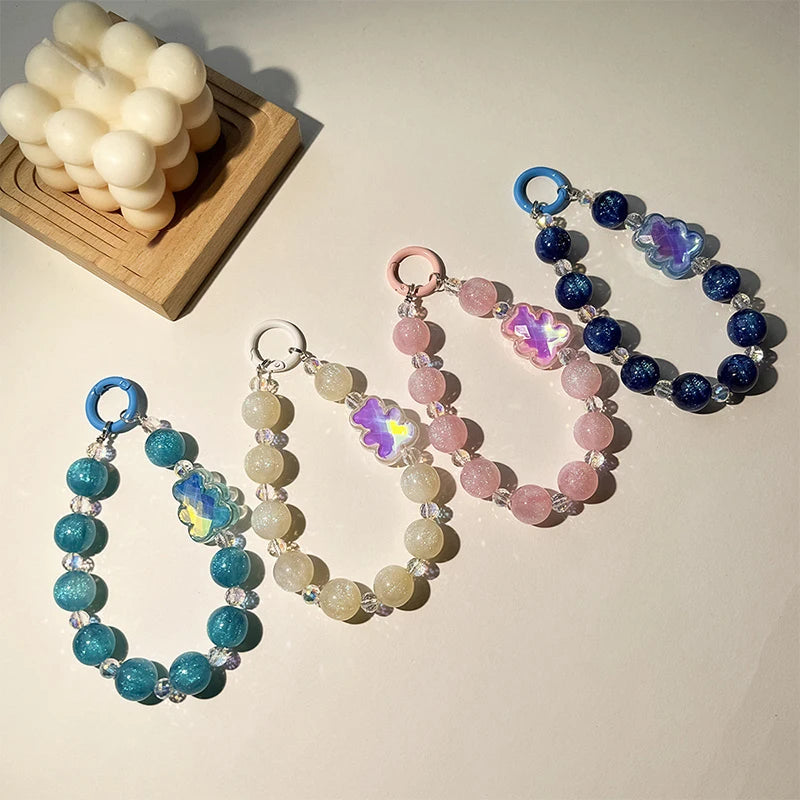 Trend Cute thin shining starry Beaded bear lanyard Crystal phone case pendant diy camera pendant keychain bracelet