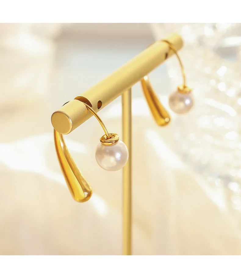 Trend niche simple geometry retro personality imitation pearl pearl take out wearing earrings girl jewelry gift