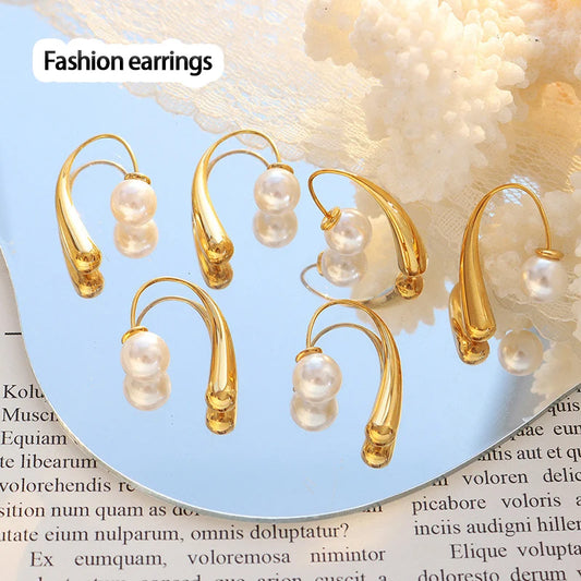 Trend niche simple geometry retro personality imitation pearl pearl take out wearing earrings girl jewelry gift