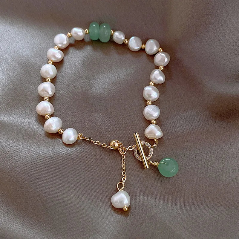 Baroque shaped natural freshwater pearl OT buckle diamond bracelet Boudoir girl temperament all hand accessories