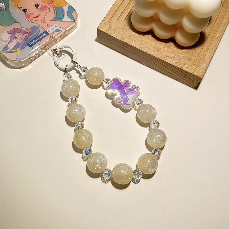 Trend Cute thin shining starry Beaded bear lanyard Crystal phone case pendant diy camera pendant keychain bracelet
