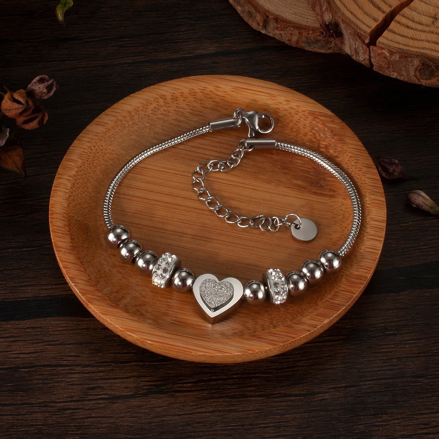 Jewelry fashion niche design sense simple stainless steel beaded zircon frosted love bracelet Bracelet gift