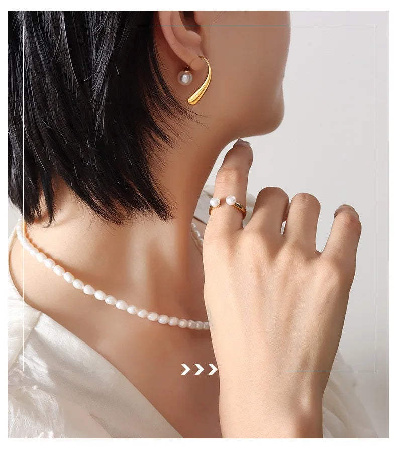 Trend niche simple geometry retro personality imitation pearl pearl take out wearing earrings girl jewelry gift