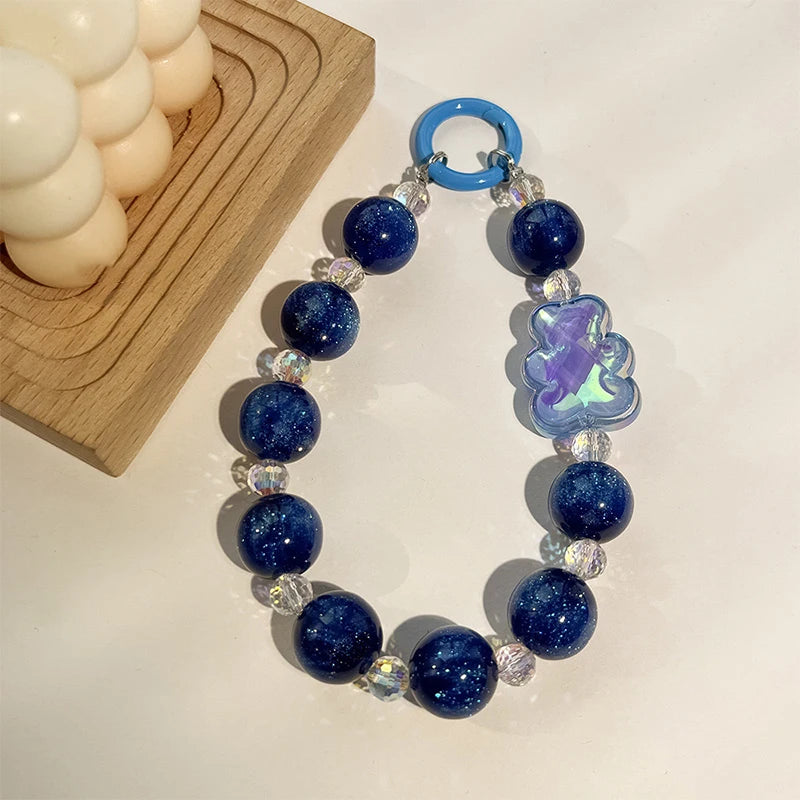Trend Cute thin shining starry Beaded bear lanyard Crystal phone case pendant diy camera pendant keychain bracelet