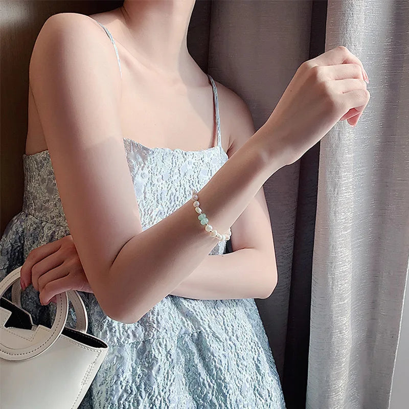 Baroque shaped natural freshwater pearl OT buckle diamond bracelet Boudoir girl temperament all hand accessories