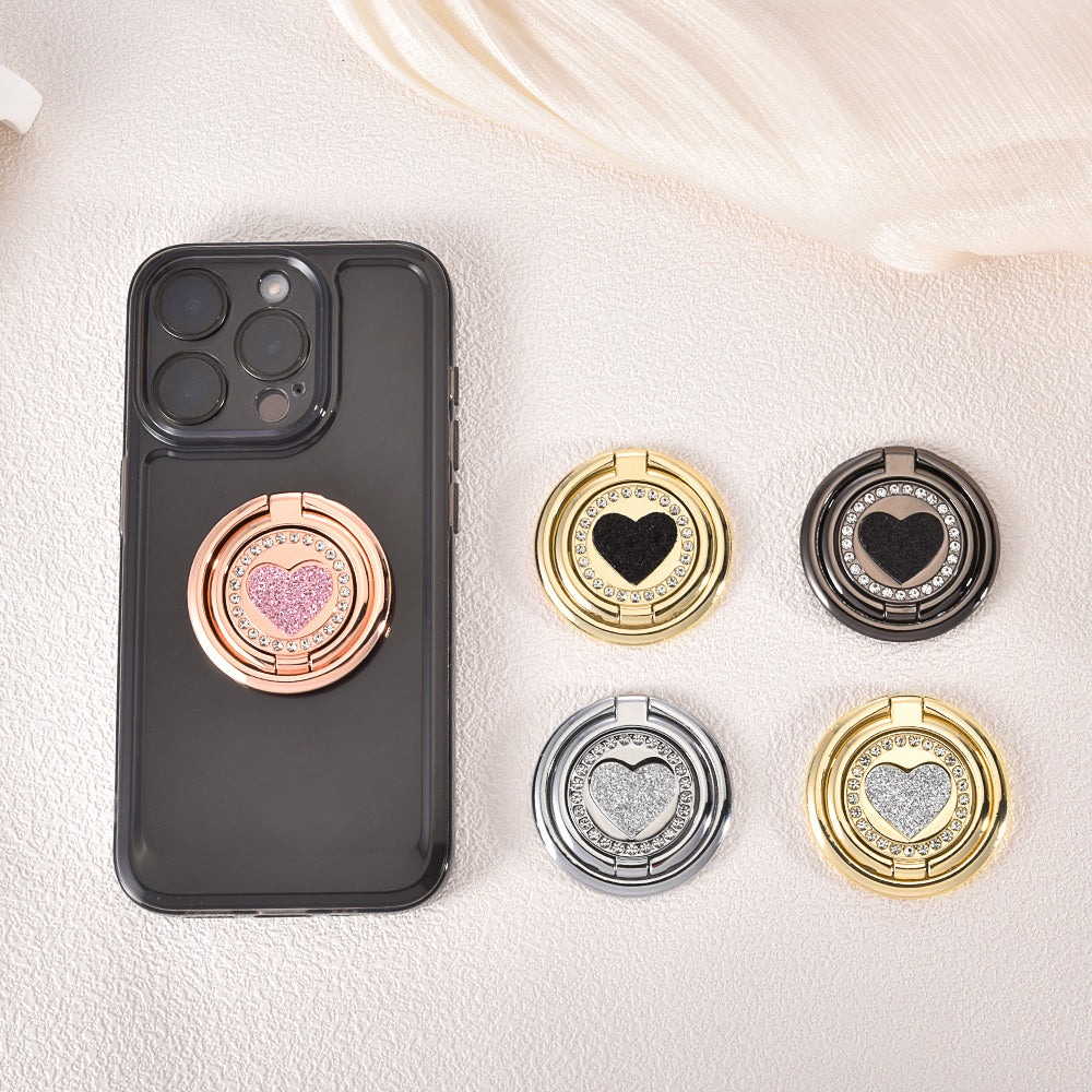 WODOXIN Rhinestone Heart Phone Ring Holder, 360° Rotating Phone Stand Grip for iPhone & Smartphones