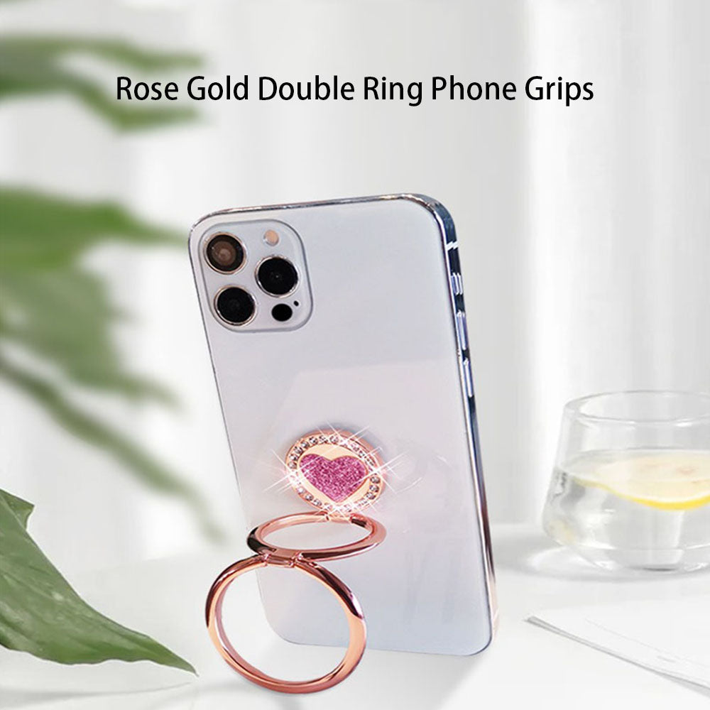WODOXIN Rhinestone Heart Phone Ring Holder, 360° Rotating Phone Stand Grip for iPhone & Smartphones