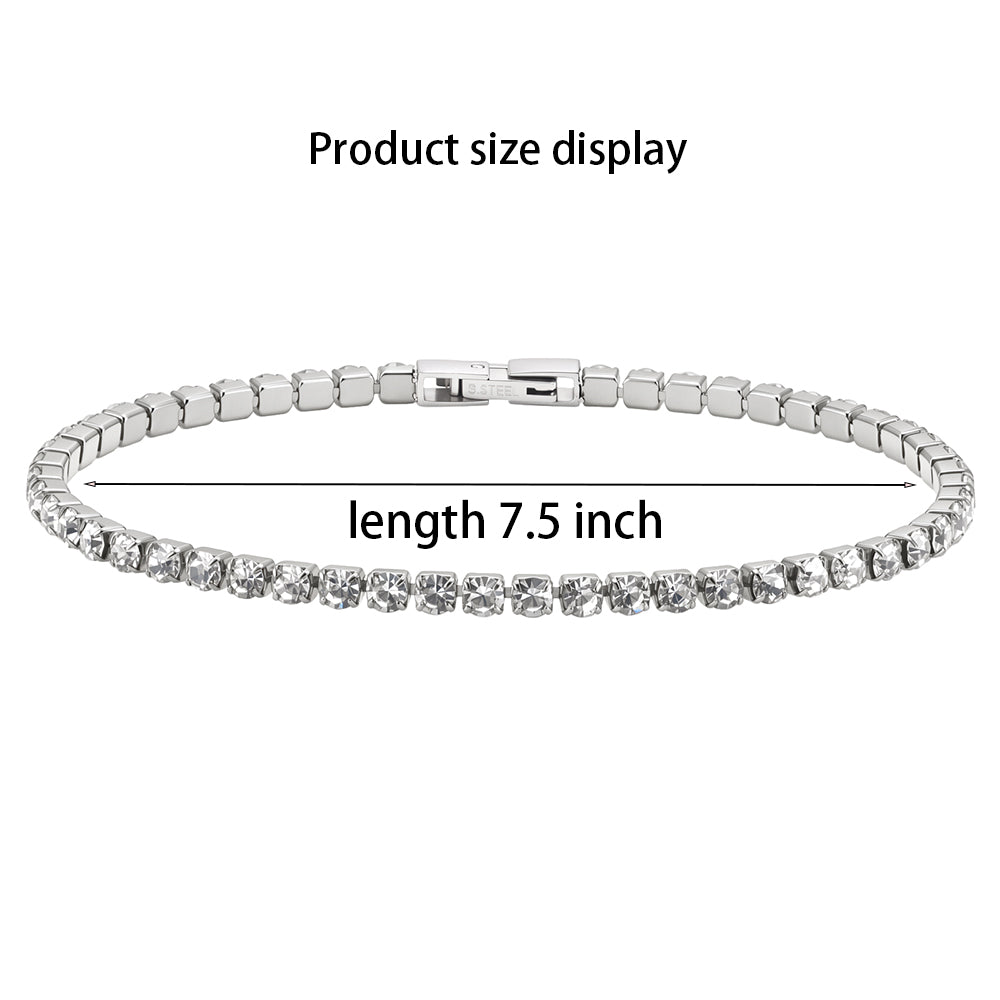 WODOXIN Stainless Steel Tennis Bracelet for Women – Sparkly Rhinestone Crystal Bracelet, Gold, Silver & Double Layer Styles