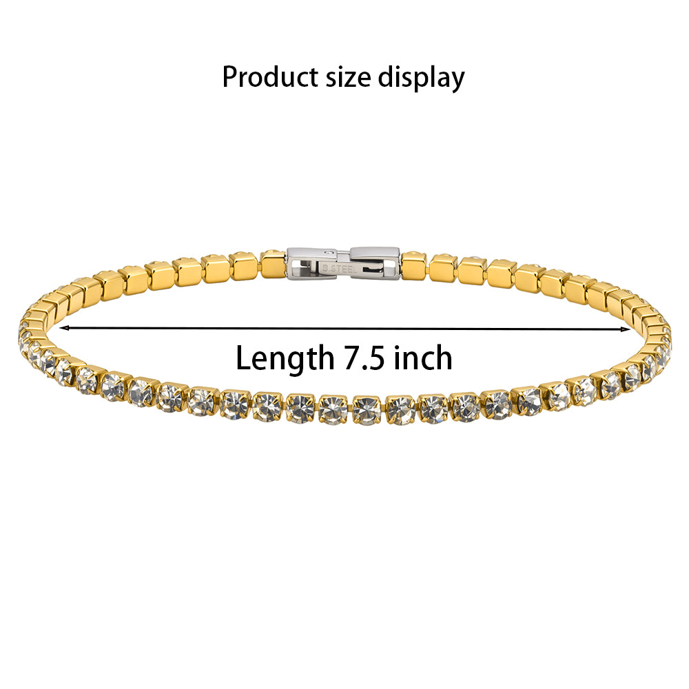 WODOXIN Stainless Steel Tennis Bracelet for Women – Sparkly Rhinestone Crystal Bracelet, Gold, Silver & Double Layer Styles